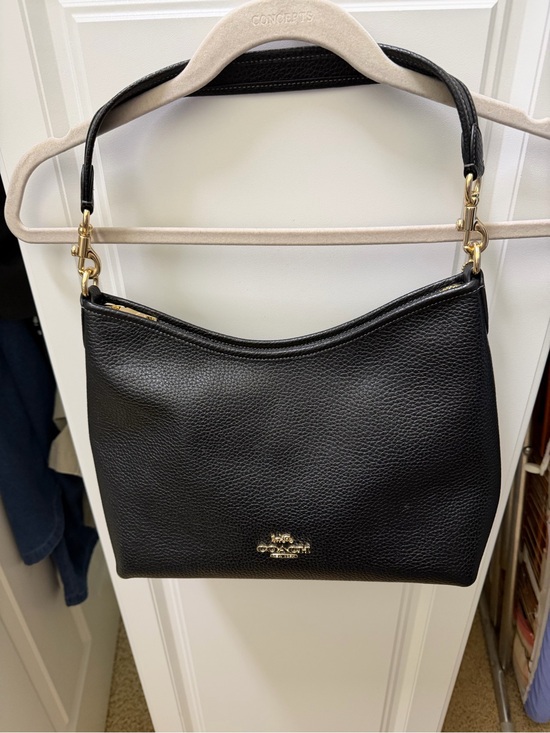 Coach Handbags - Coach Black Pebbled Leather Shoulder Bag with Gold Hardware